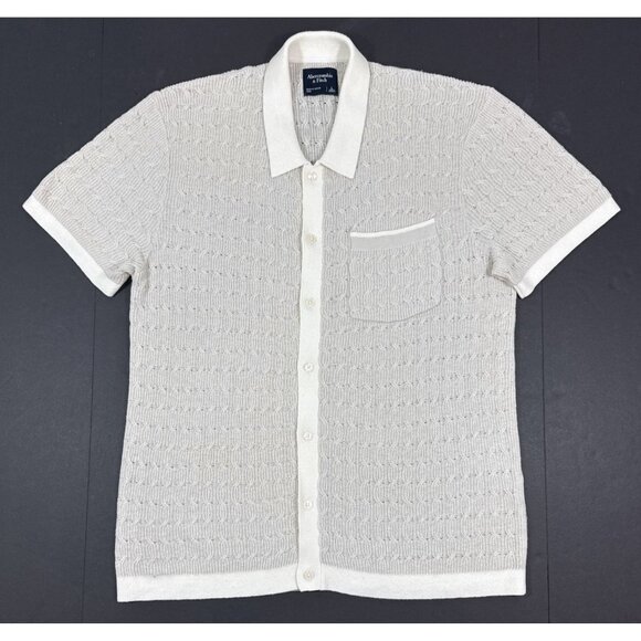 Abercrombie Fitch Mens Tonal Stitch Button Through Sweater Polo Sz Large Beige - Picture 1 of 8